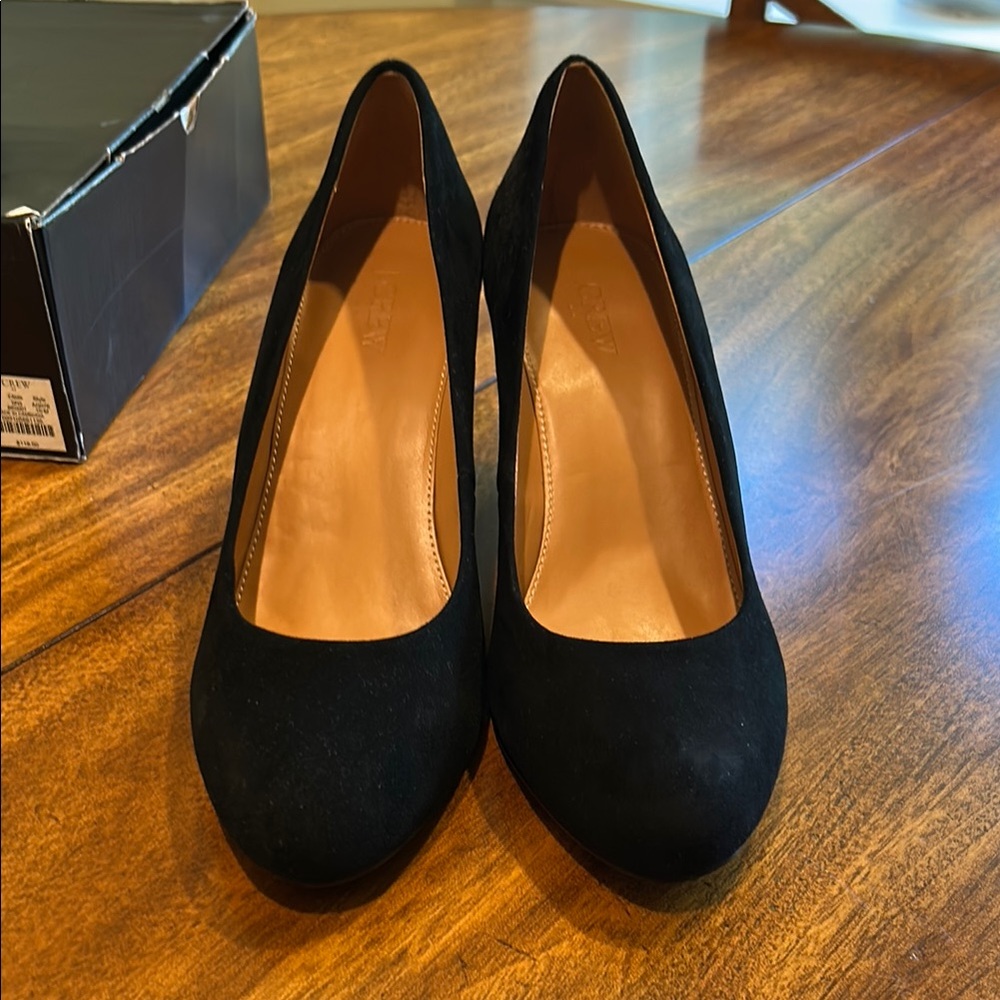 J Crew  Sylvia black suede wedge heels size 10 NEW